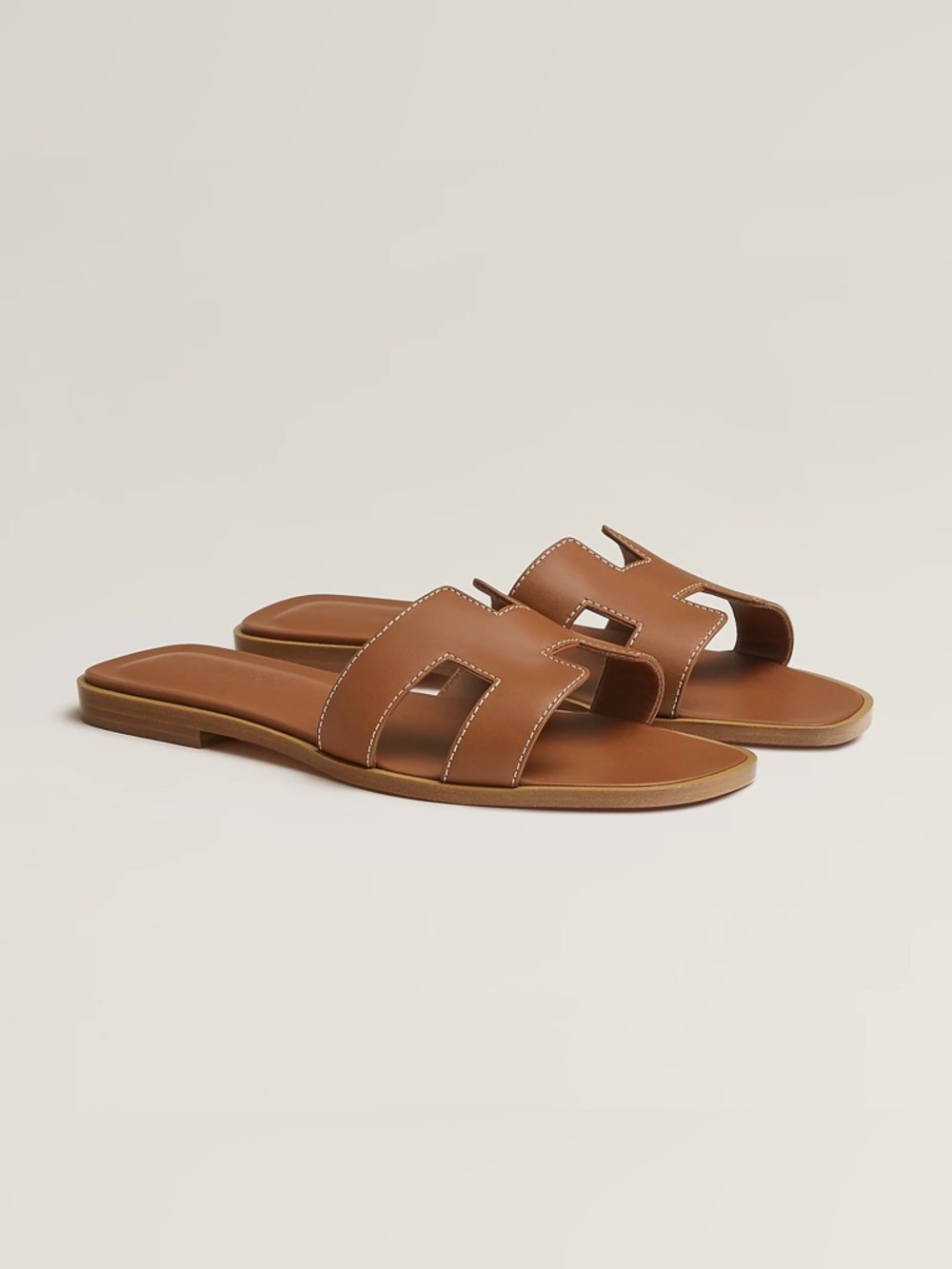 NWT authentic Hermes Glod Leather Oran Slide Sandals size 37.5